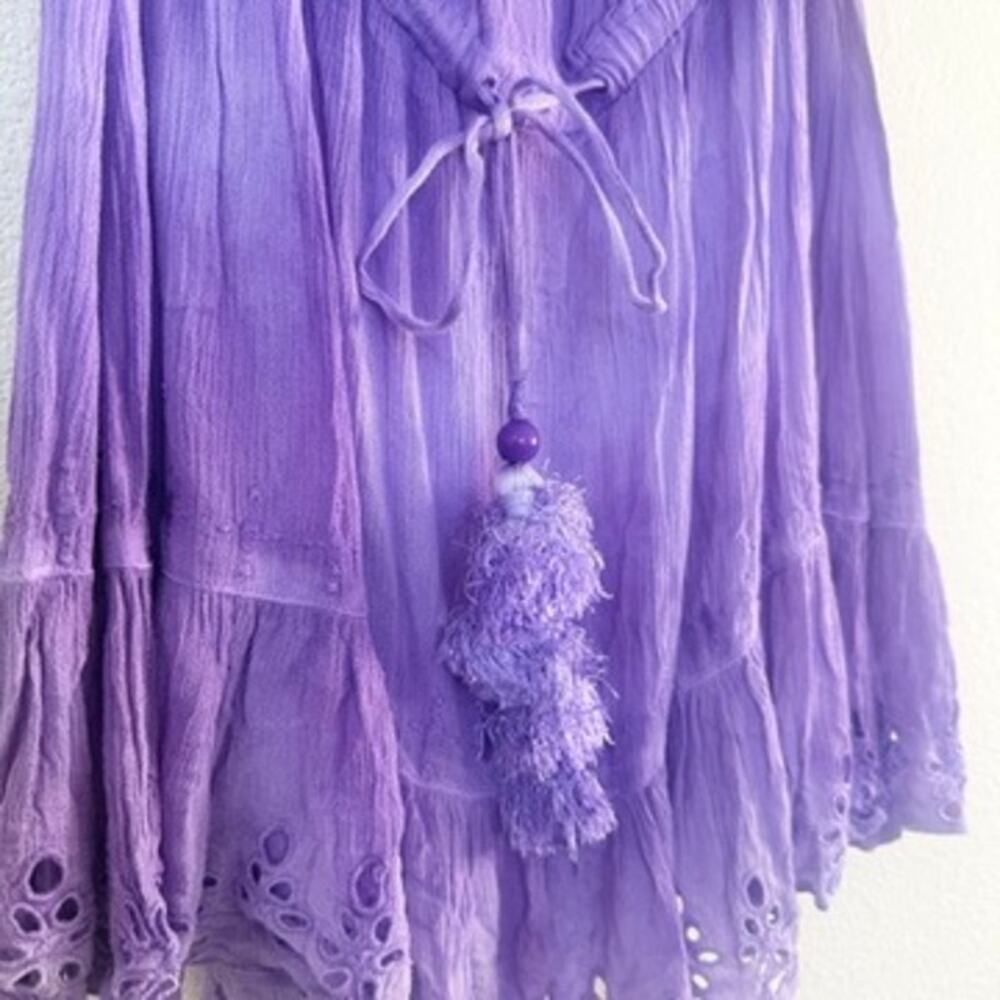 RAMY BROOK Off Shoulder Boho Eyelet Mini Dress Purple Peasant Festival Medium - Picture 5 of 9